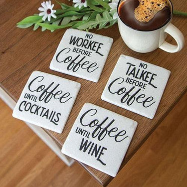 4 Set No Talkee Before Coffee Resin Coasters - The Fox Decor